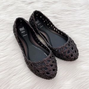 Mini Melissa Campana Crochet Black Flats Jelly Shoes